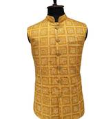 Mustard surya mandala heritage nehru jacket/waistcoat/bandhgala