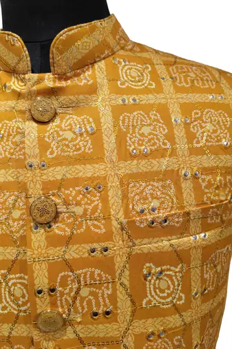 Mustard surya mandala heritage nehru jacket/waistcoat/bandhgala