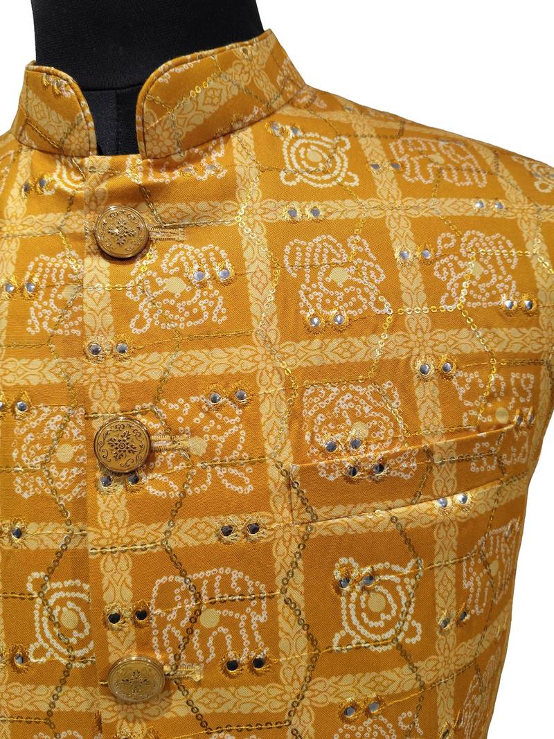 Mustard surya mandala heritage nehru jacket/waistcoat/bandhgala