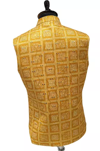 Mustard surya mandala heritage nehru jacket/waistcoat/bandhgala