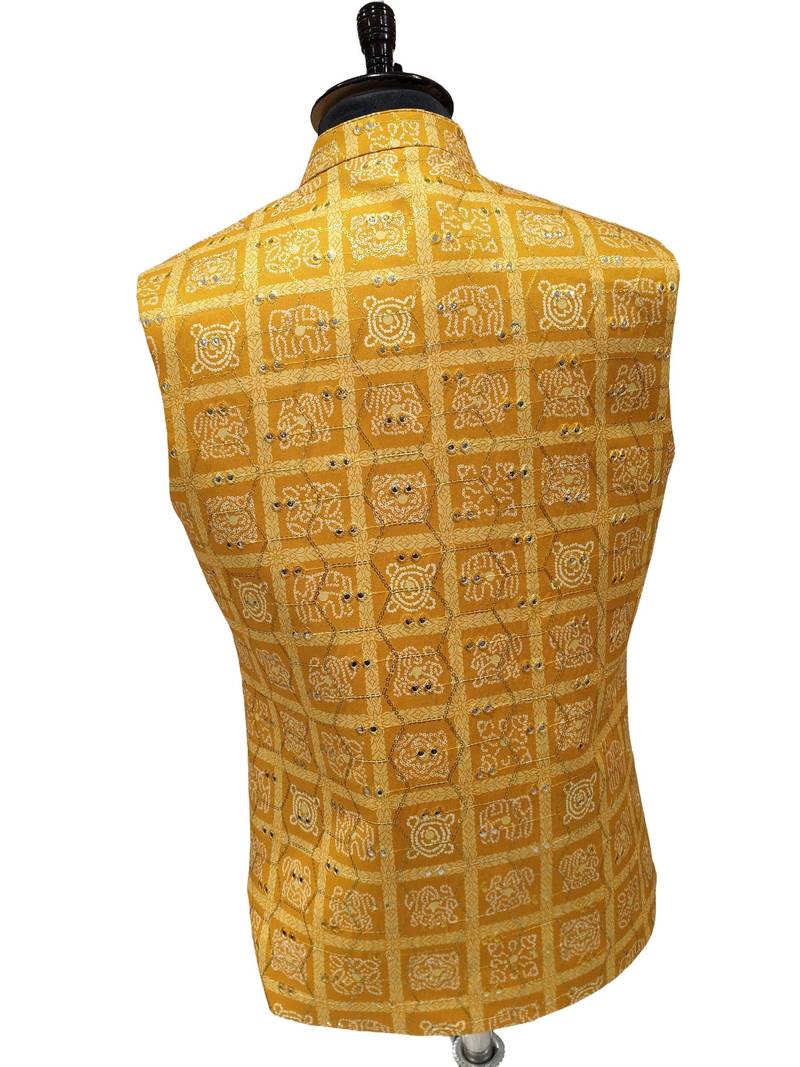 Mustard surya mandala heritage nehru jacket/waistcoat/bandhgala