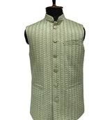 Pista green verdant weave nehru jacket/waistcoat/bandhgala
