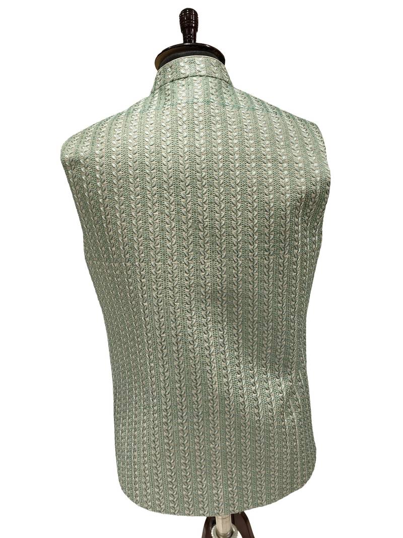 Pista green verdant weave nehru jacket/waistcoat/bandhgala