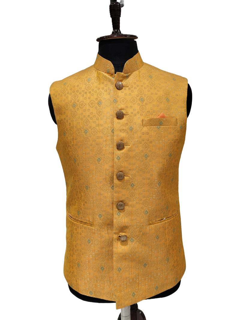 Mustard festive ochre elegance nehru jacket/waistcoat/bandhgala