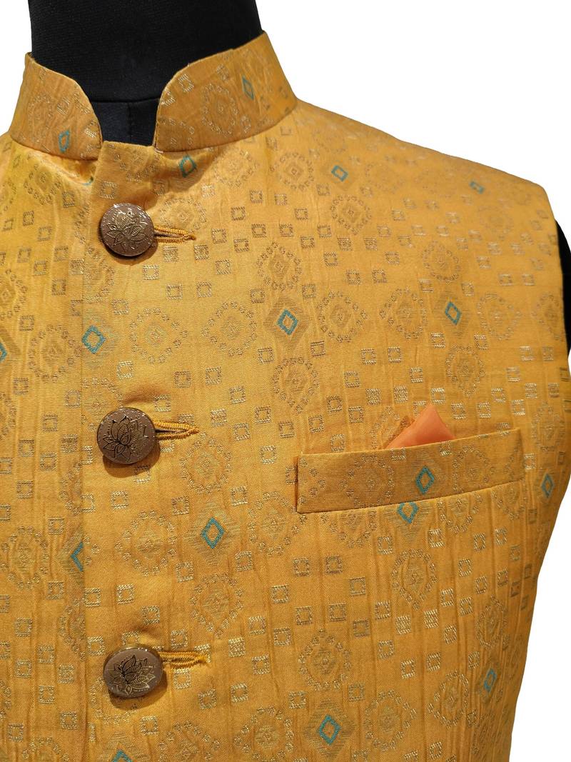 Mustard festive ochre elegance nehru jacket/waistcoat/bandhgala