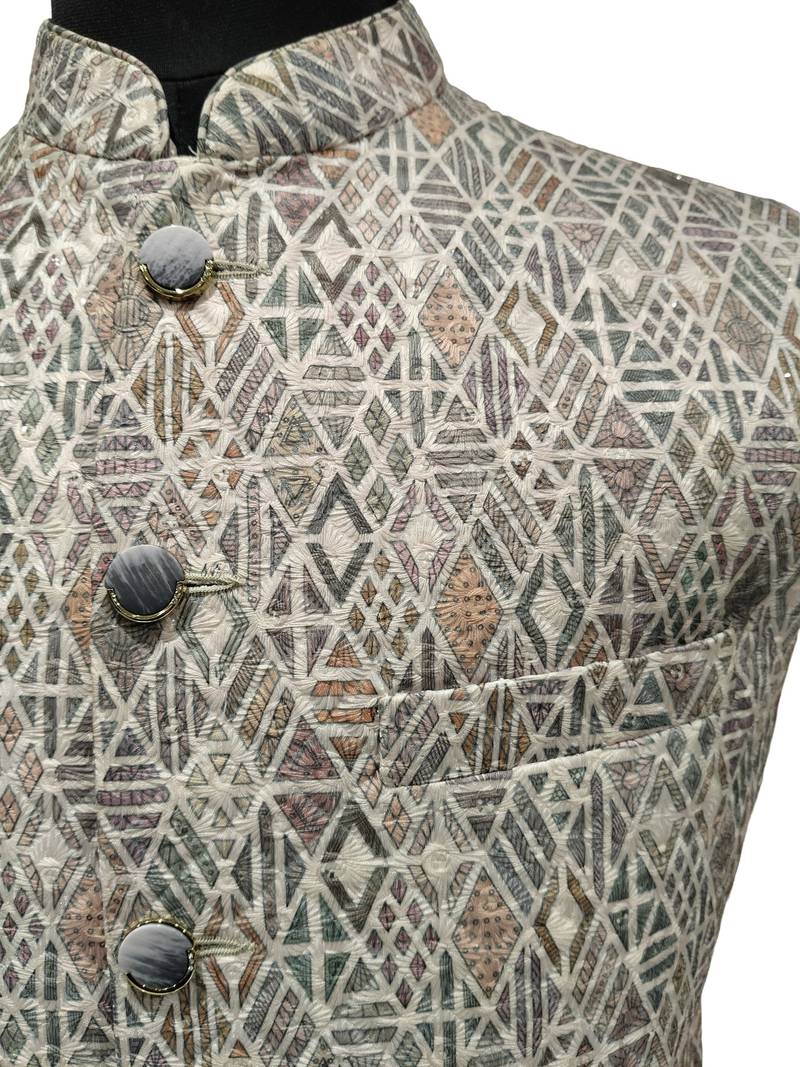 Multicolor urban mosaic nehru jacket/waistcoat/bandhgala