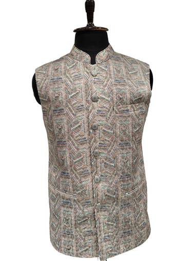 Multicolor geometric heritage nehru jacket/waistcoat/bandhgala