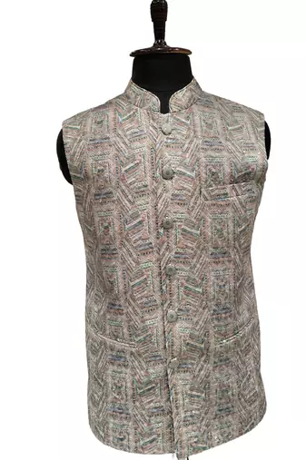 Multicolor geometric heritage nehru jacket/waistcoat/bandhgala