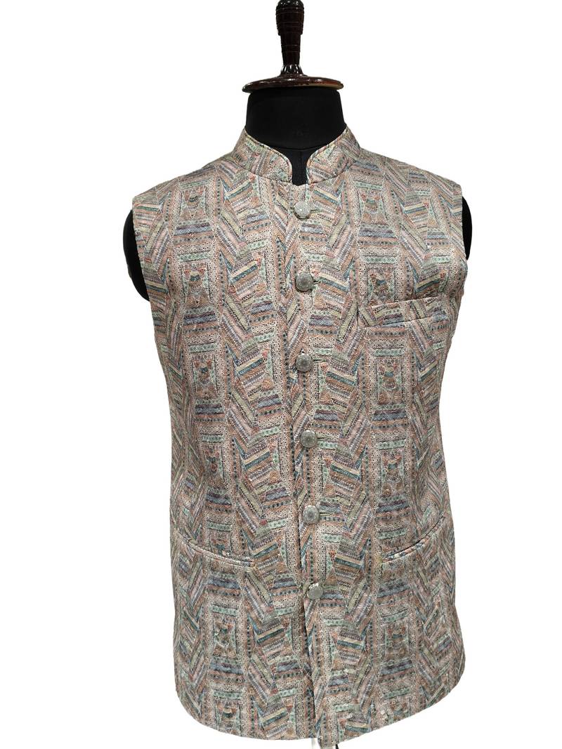 Multicolor geometric heritage nehru jacket/waistcoat/bandhgala