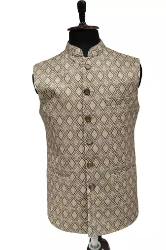 Beige grey regal beige diamond sequin nehru jacket/waistcoat/bandhgala