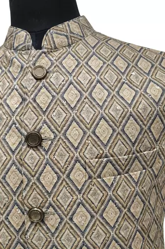 Beige grey regal beige diamond sequin nehru jacket/waistcoat/bandhgala