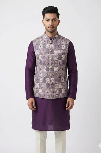 lavender tapestry nehru jacket for men