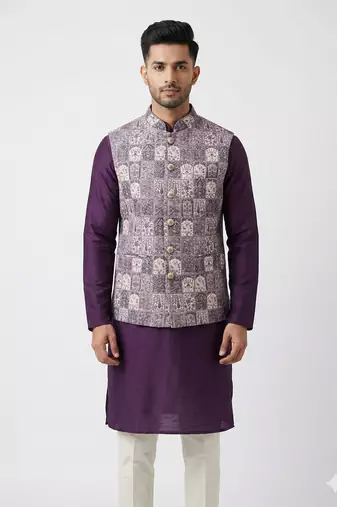 lavender tapestry nehru jacket for men
