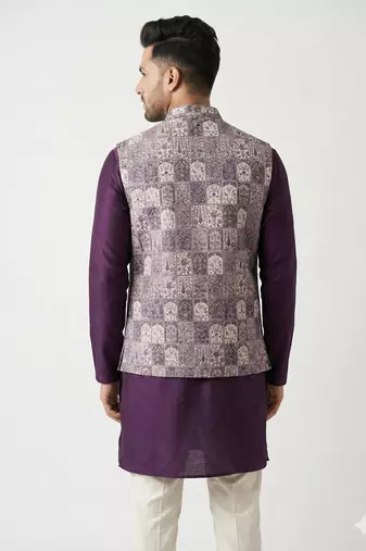 lavender tapestry nehru jacket for men