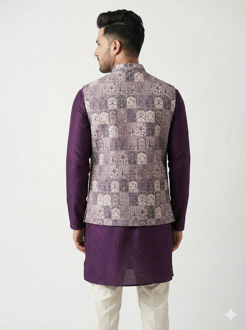 lavender tapestry nehru jacket for men