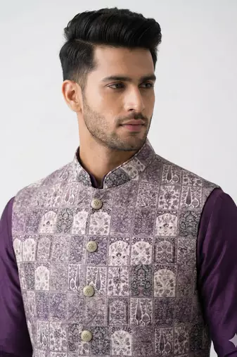lavender tapestry nehru jacket for men
