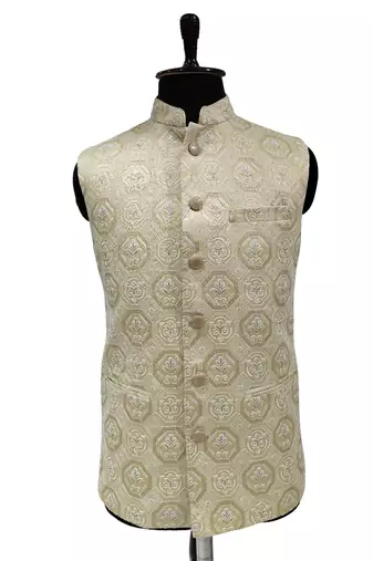 Beige regal beige brocade nehru jacket/waistcoat/bandhgala