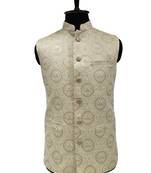 Beige regal beige brocade nehru jacket/waistcoat/bandhgala