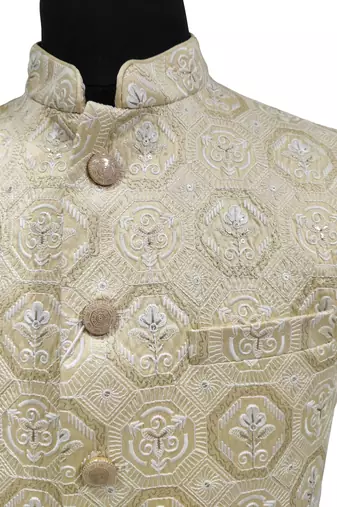 Beige regal beige brocade nehru jacket/waistcoat/bandhgala