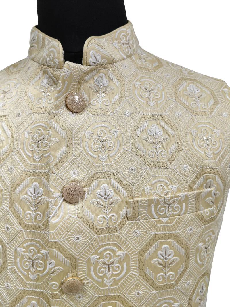 Beige regal beige brocade nehru jacket/waistcoat/bandhgala