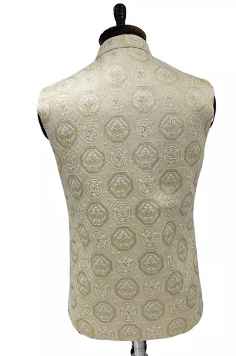 Beige regal beige brocade nehru jacket/waistcoat/bandhgala