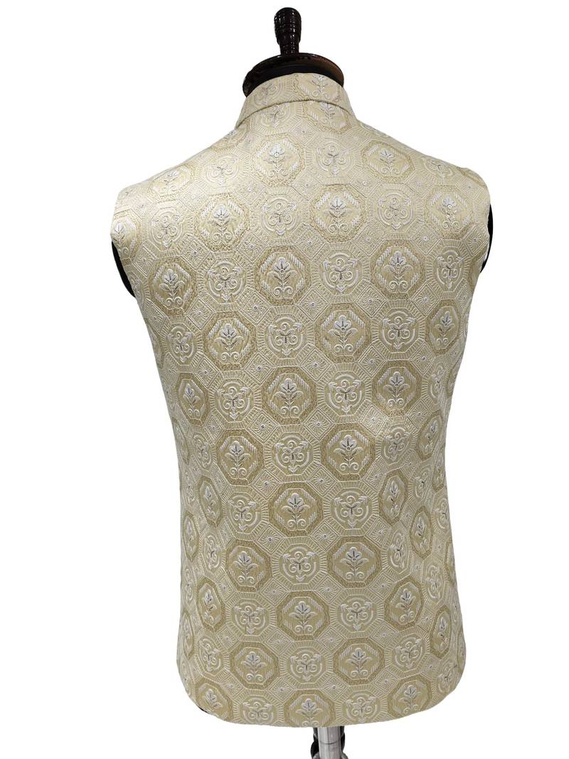 Beige regal beige brocade nehru jacket/waistcoat/bandhgala