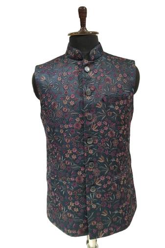 Indigo regal flora nehru jacket/waistcoat/bandhgala