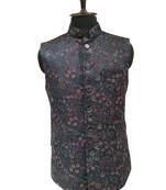 Indigo regal flora nehru jacket/waistcoat/bandhgala