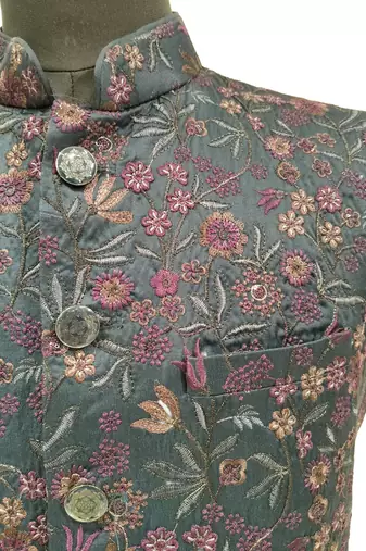 Indigo regal flora nehru jacket/waistcoat/bandhgala