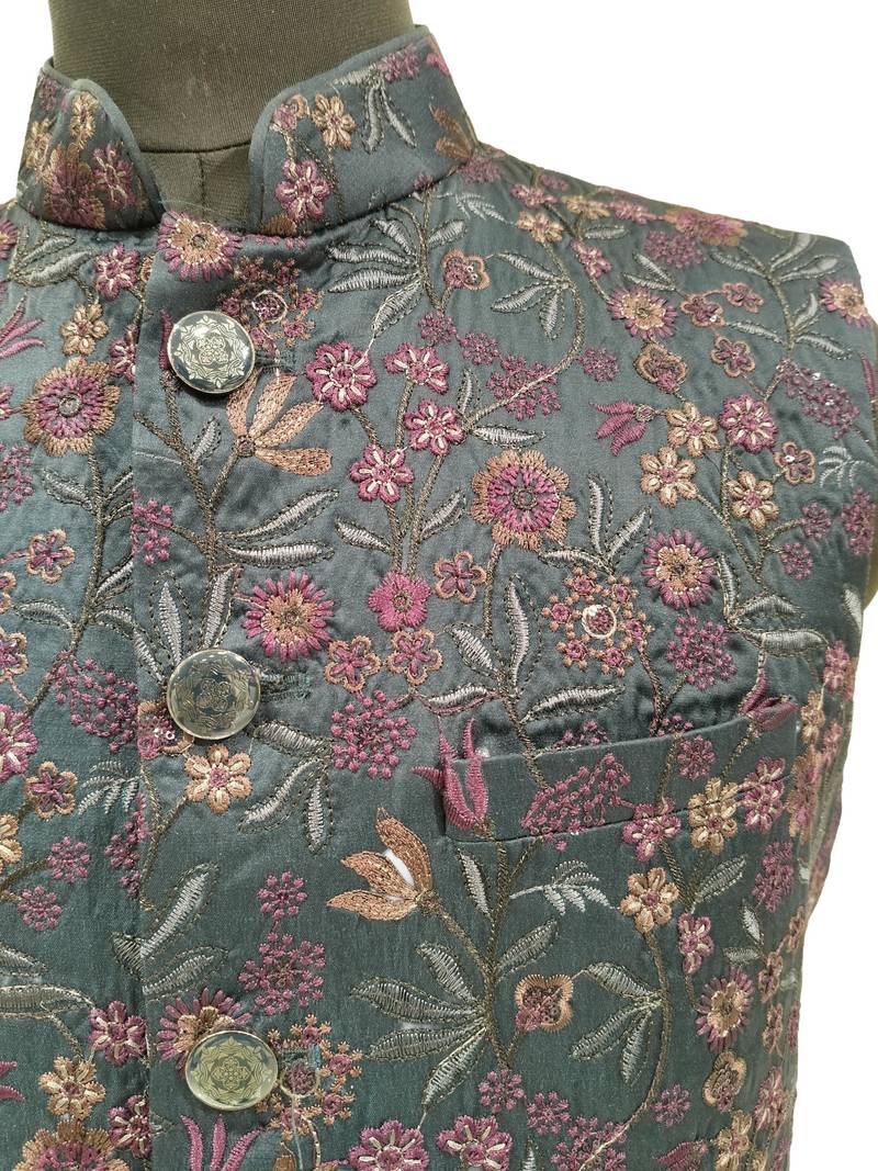 Indigo regal flora nehru jacket/waistcoat/bandhgala