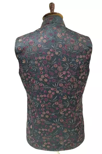Indigo regal flora nehru jacket/waistcoat/bandhgala