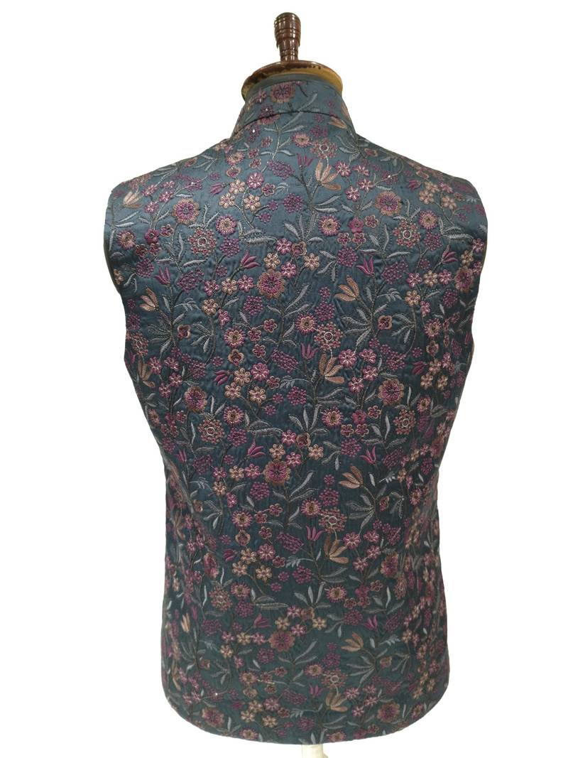 Indigo regal flora nehru jacket/waistcoat/bandhgala