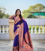 violet  faux banarasi silk blend saree with paithani rich weaved pallu and blouse
