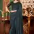 Teal blue black shaded silk saree, lace border with heavy embroidered blouse for special occasions
