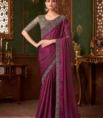 Wine silk chiffon saree, lace border with heavy embroidered blouse for special occasions