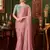 Baby pink silk chiffon saree, lace border with heavy embroidered blouse for special occasions