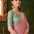 Baby pink silk chiffon saree, lace border with heavy embroidered blouse for special occasions
