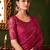 Pink wine shaded satin chiffon saree, lace border with heavy embroidered blouse for special occasions