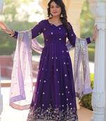Purple Georgette Readymade Anarkali with Dupatta