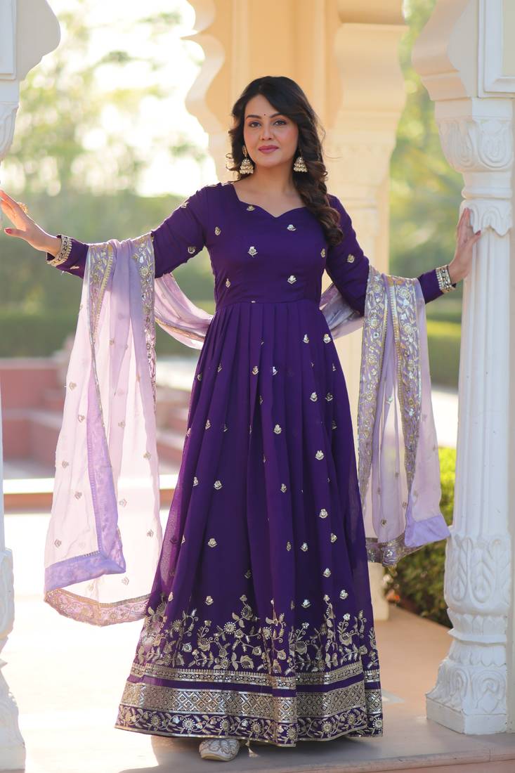 Purple Georgette Readymade Anarkali with Dupatta