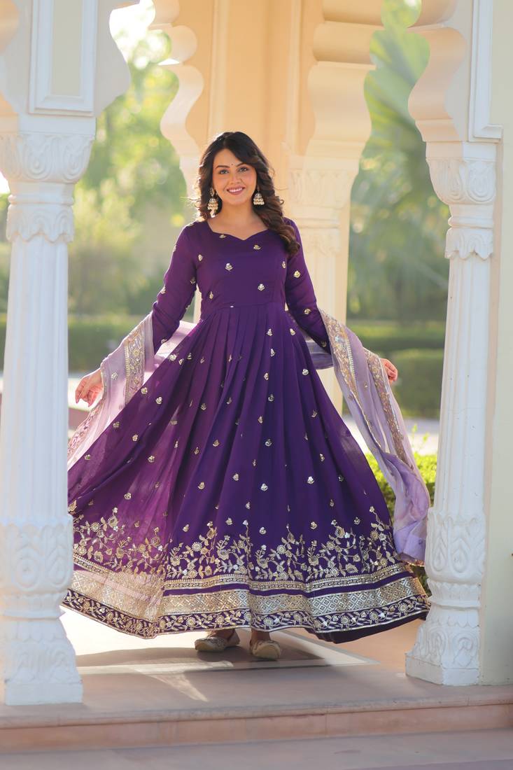 Purple Georgette Readymade Anarkali with Dupatta