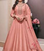 Peach Georgette Readymade Anarkali with Dupatta