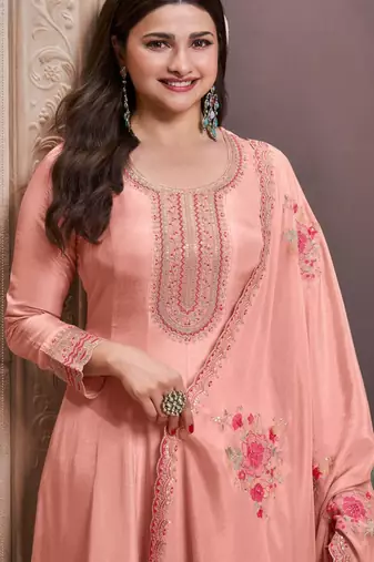 peach georgette readymade anarkali with dupatta