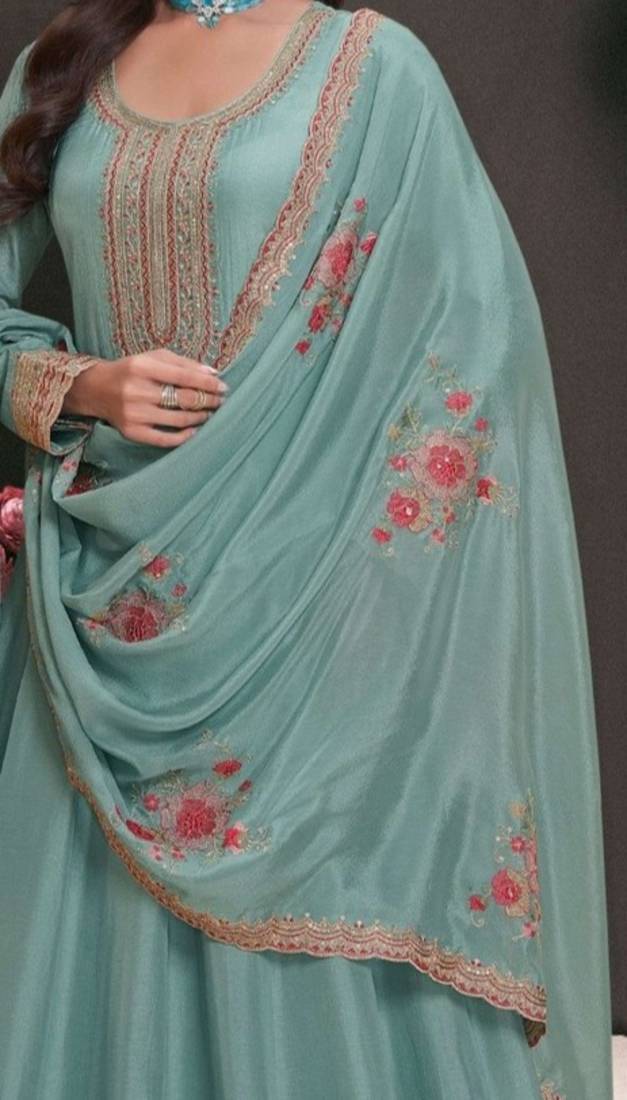Sky Blue Moonga Silk Anarkali Suit 