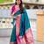teal blue  faux banarasi silk blend saree with paithani rich weaved pallu and blouse
