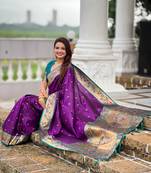 violet  faux banarasi silk blend saree with paithani rich weaved pallu and blouse