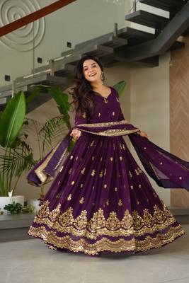 purple georgette readymade anarkali with dupatta 1