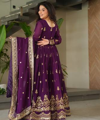 purple georgette readymade anarkali with dupatta 2