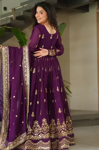 purple georgette readymade anarkali with dupatta
