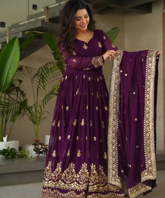 purple georgette readymade anarkali with dupatta 4